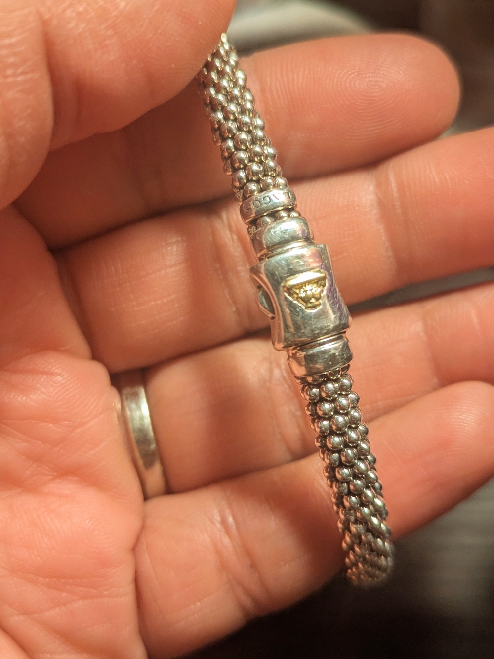 Two-Tone Five Ring Diamond Caviar Bracelet | 6mm - Picture 2 of 11